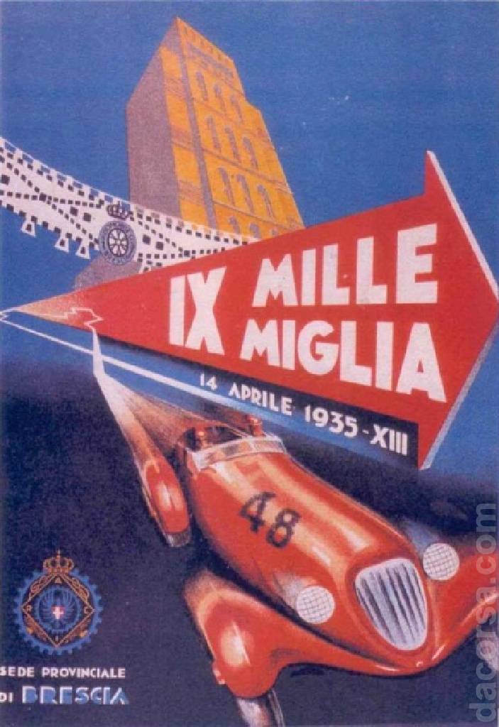 IX Coppa delle Mille Miglia held on 14 - 15 April 1935 at Piazza della Vittoria in Italy with twelve entries and results. Image for IX Coppa delle Mille Miglia
