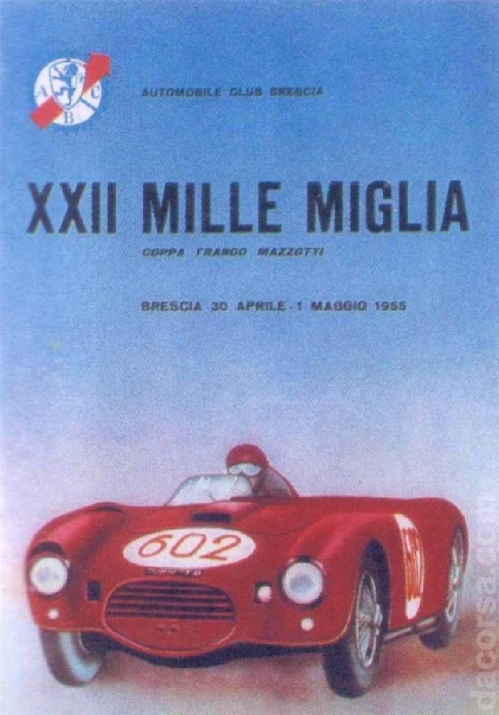 XXII Mille Miglia Coppa ‘Franco Mazzotti’ held on 30 April - 1 May 1955 at Piazza della Vittoria in Italy with twenty nine entries and results. Image for XXII Mille Miglia Coppa 'Franco Mazzotti'