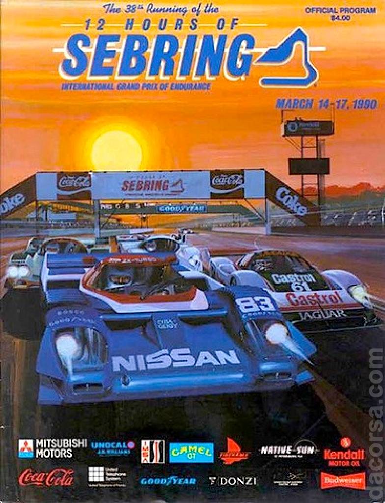 Poster of38th annual 12 Hours of Sebring, IMSA GT Championship round 03, United States, 14 - 17 March 1990 Poster of 38th annual 12 Hours of Sebring, IMSA GT Championship round 03, United States, 14 - 17 March 1990