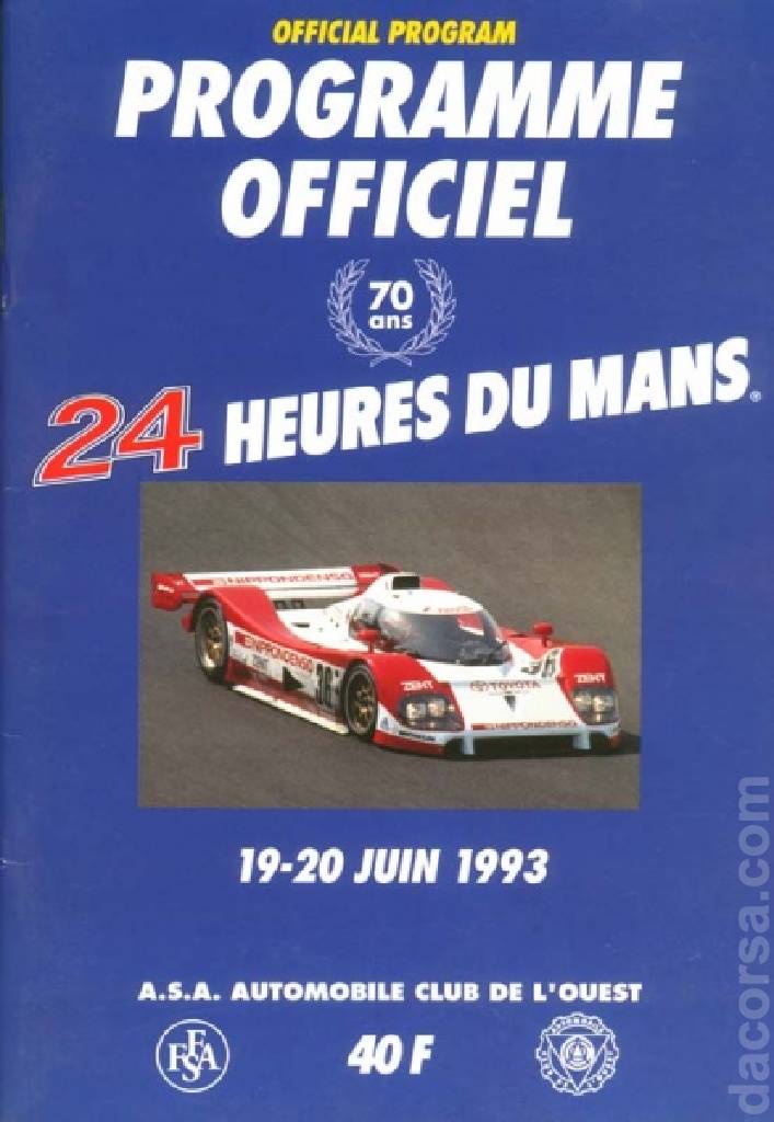 edition des 24 Heures du Mans held on 19 - 20 June 1993 at Circuit de la Sarthe in France with fourty eight entries and results.
Image for 61. edition des 24 Heures du Mans