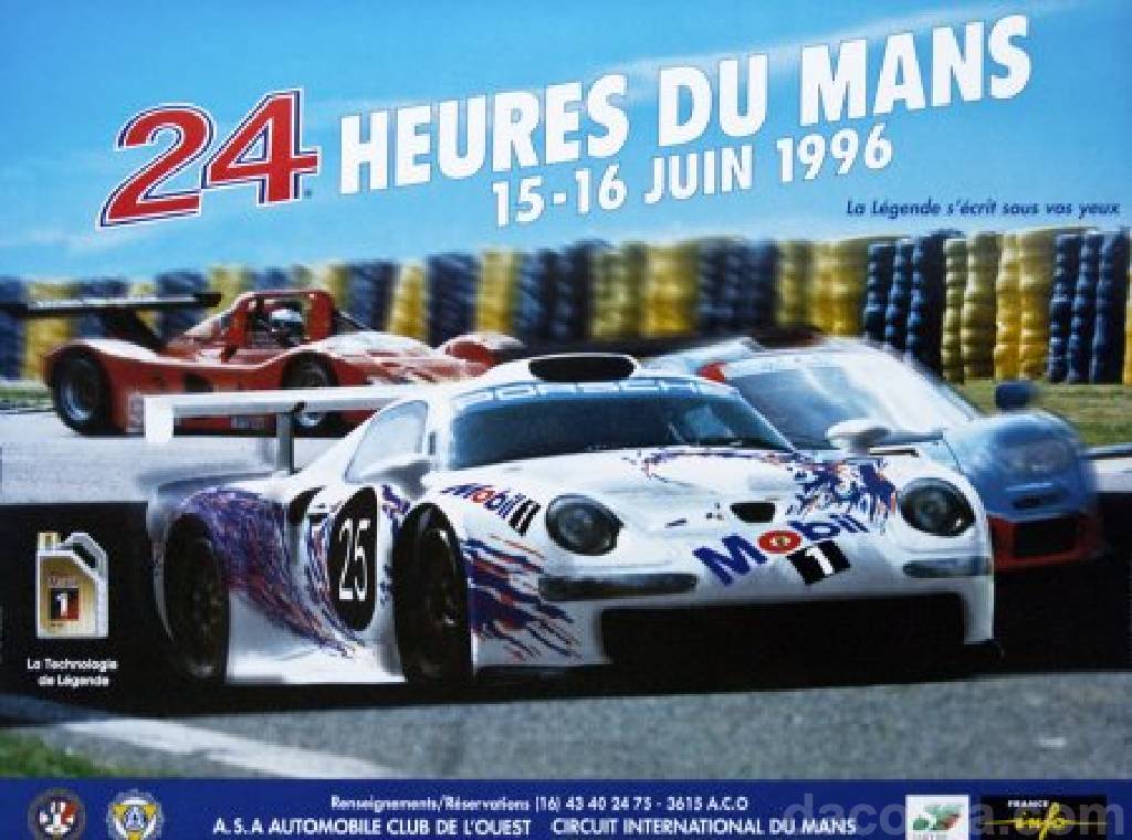 edition des 24 Heures du Mans held on 15 - 16 June 1996 at Circuit de la Sarthe in France with fourty eight entries and results.
Image for 64. edition des 24 Heures du Mans
