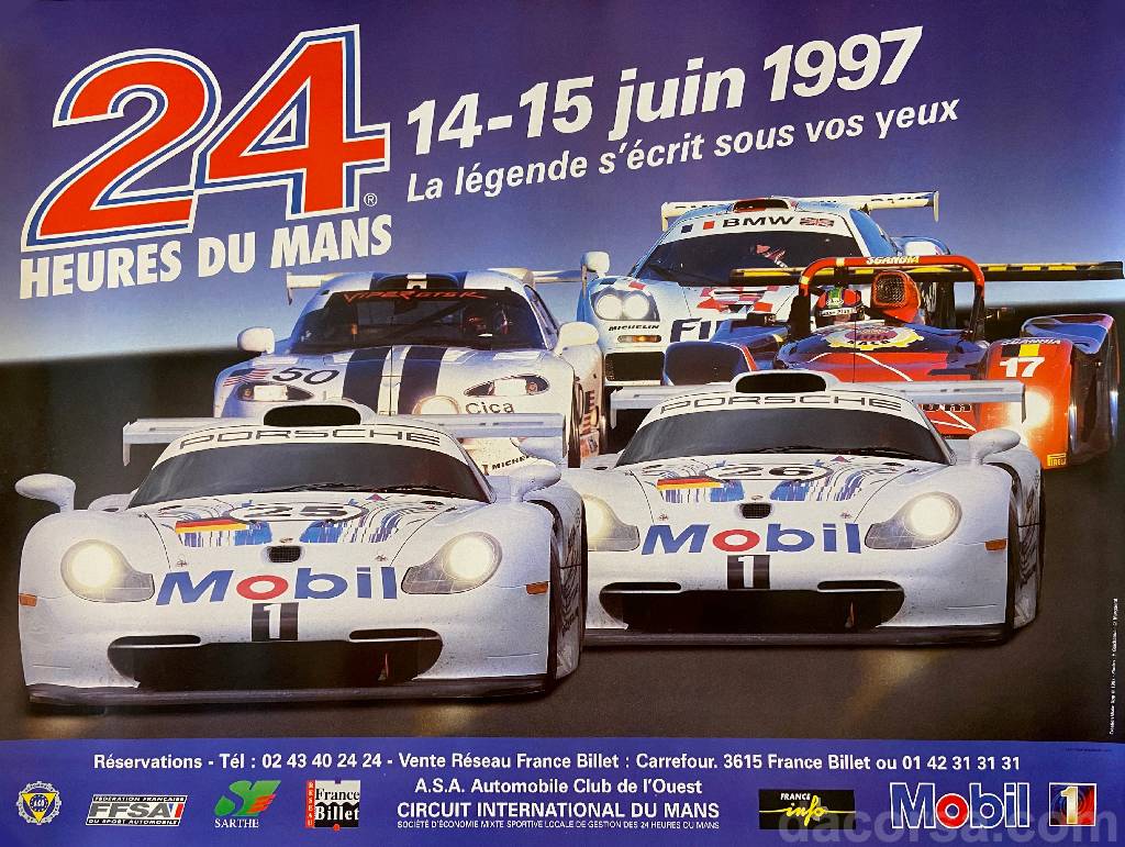 edition des 24 Heures du Mans held on 14 - 15 June 1997 at Circuit de la Sarthe in France with fourty nine entries and results.
Image for 65. edition des 24 Heures du Mans