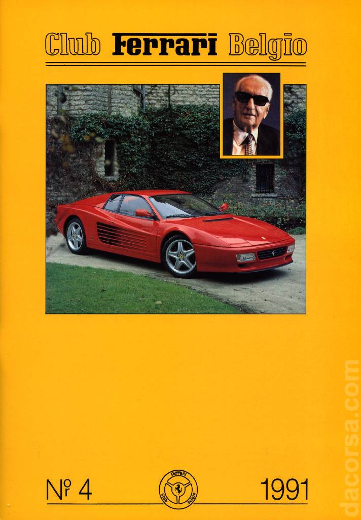Club Ferrari Belgio issue 4 contains thirty articles in french and dutch on 60 pages bound softcover for Club Ferrari Belgio (1991). Image for Club Ferrari Belgio issue 4