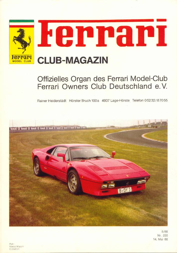 Ferrari Model Club issue 220 in german bound softcover for 14. Mai 86 (1986). Image for Ferrari Model Club issue 220
