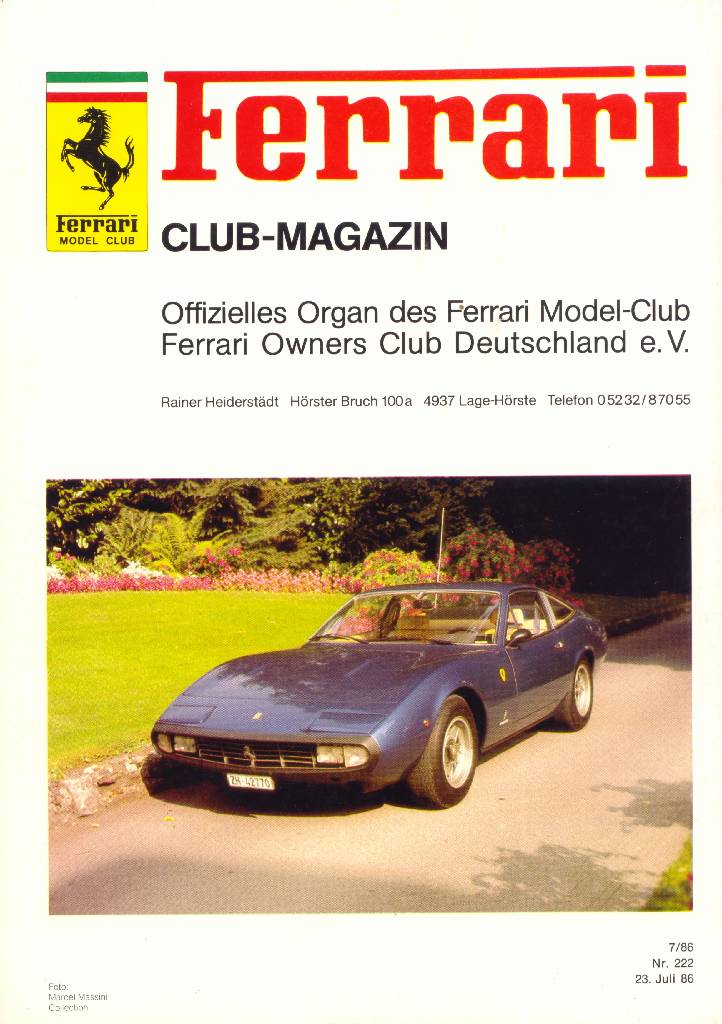 Ferrari Model Club issue 222 in german bound softcover for 23. Juli 86 (1986). Image for Ferrari Model Club issue 222