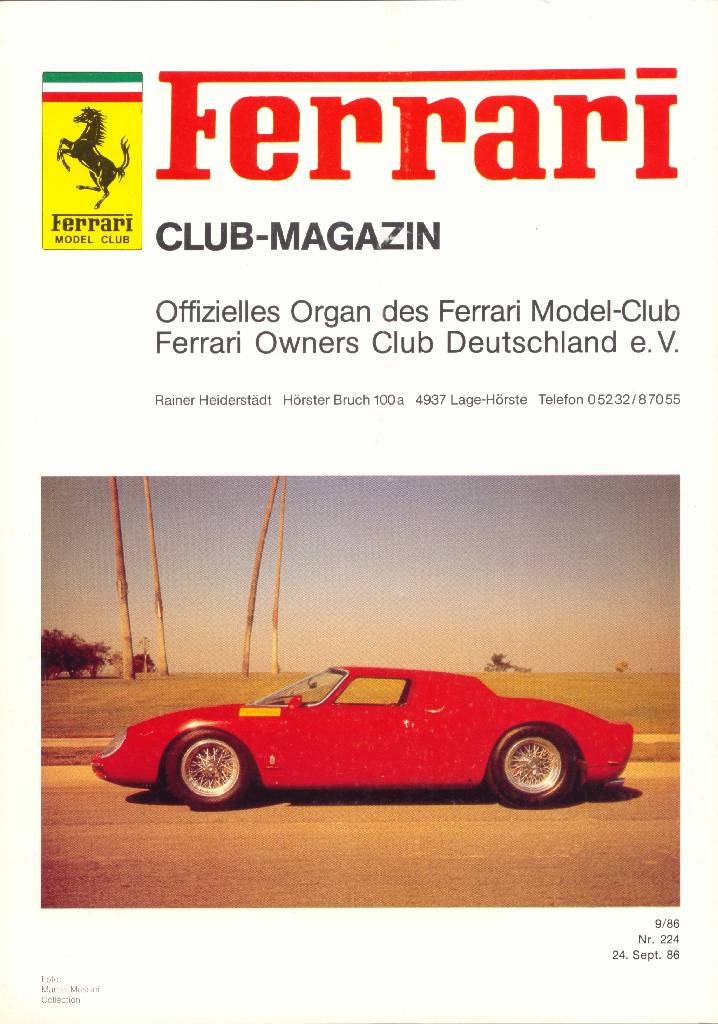 Ferrari Model Club issue 224 in german bound softcover for 24. Sept. 86 (1986). Image for Ferrari Model Club issue 224