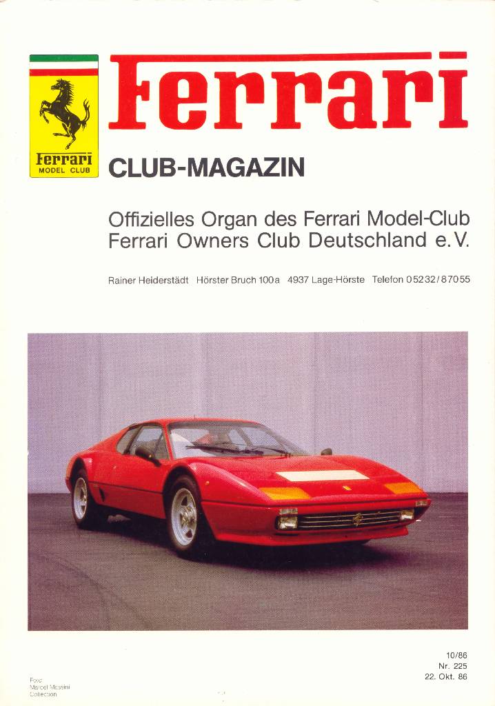 Ferrari Model Club issue 225 in german bound softcover for 22. Okt. 86 (1986). Image for Ferrari Model Club issue 225