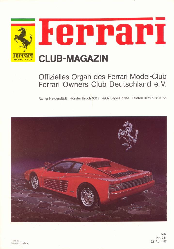 Ferrari Model Club issue 231 in german bound softcover for 22. April 87 (1987). Image for Ferrari Model Club issue 231