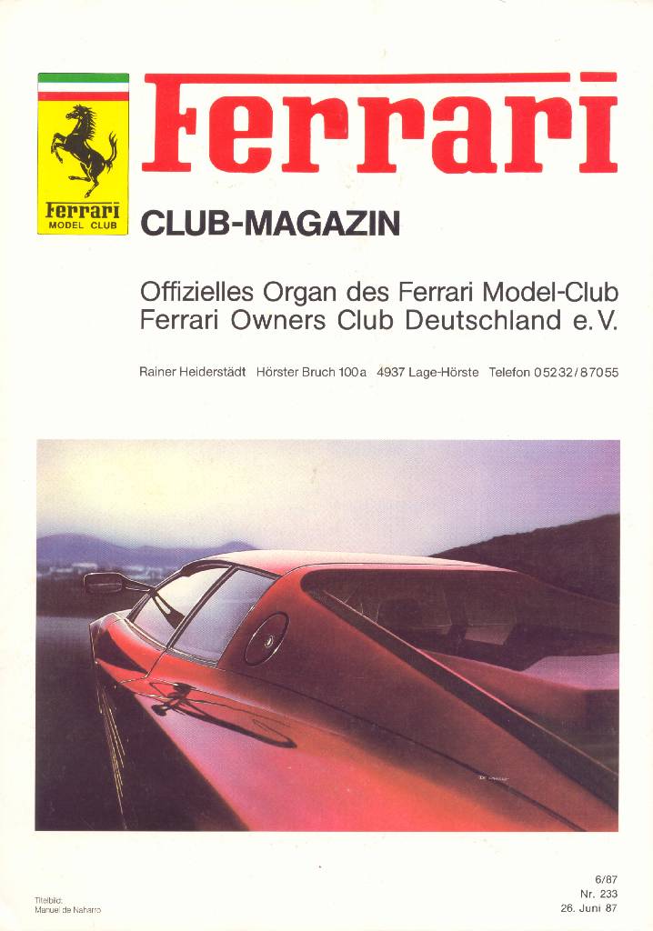 Ferrari Model Club issue 233 in german bound softcover for 26. Juni 87 (1987). Image for Ferrari Model Club issue 233