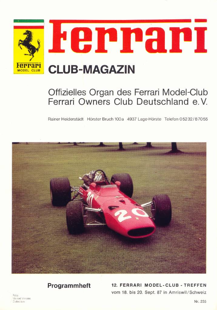 Ferrari Model Club issue 235 in german bound softcover for 12. Ferrari Model-Club-Treffen Amriswil (1987). Image for Ferrari Model Club issue 235