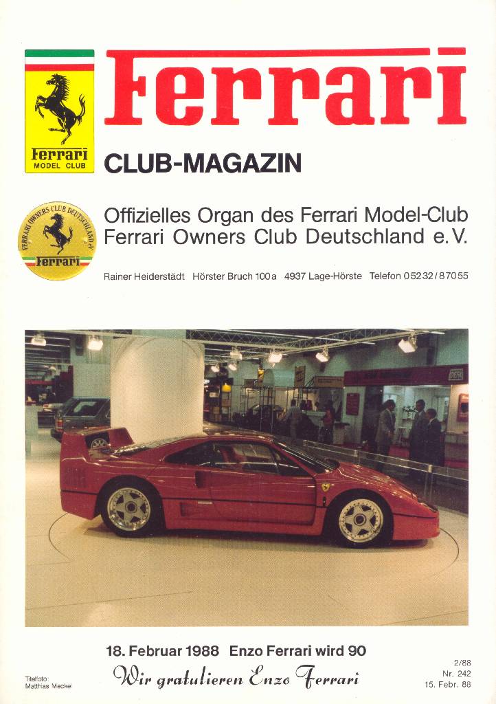 Ferrari Model Club issue 242 in german bound softcover for 15. Febr. 88 (1988). Image for Ferrari Model Club issue 242