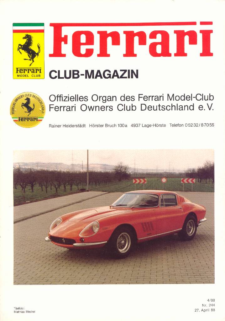 Ferrari Model Club issue 244 in german bound softcover for 27. April 88 (1988). Image for Ferrari Model Club issue 244