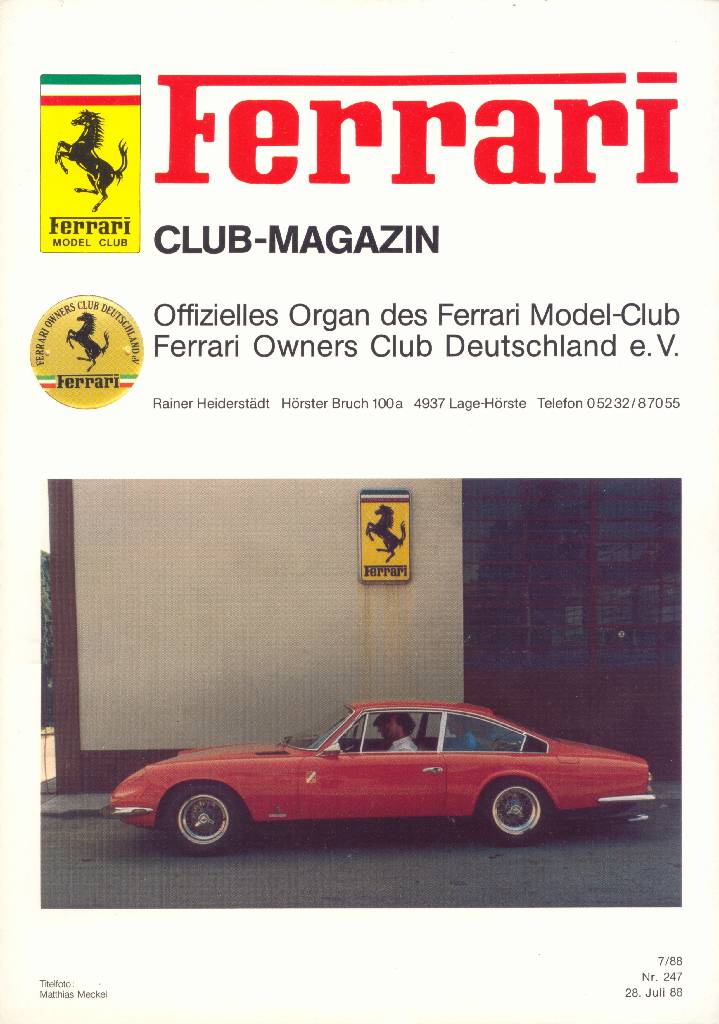Ferrari Model Club issue 247 in german bound softcover for 28. Juli 88 (1988). Image for Ferrari Model Club issue 247