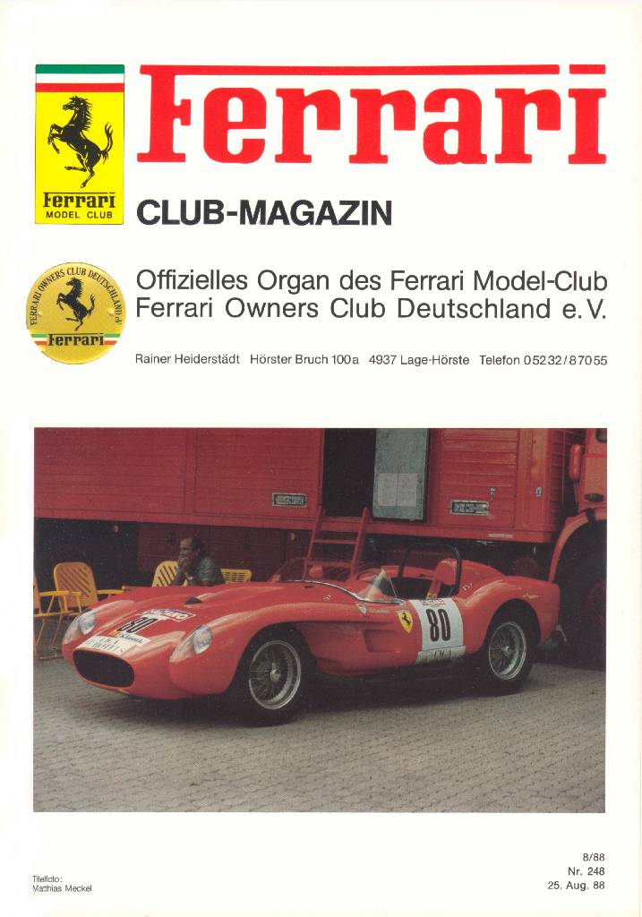 Ferrari Model Club issue 248 in german bound softcover for 25. Aug. 88 (1988). Image for Ferrari Model Club issue 248