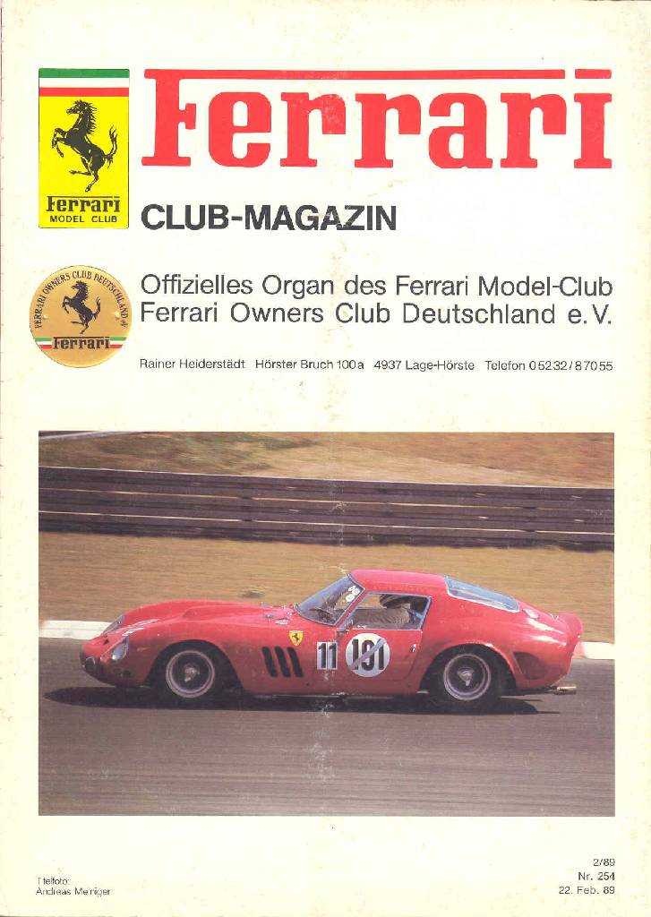Ferrari Model Club issue 254 in german bound softcover for 22 Feb. 89 (1989). Image for Ferrari Model Club issue 254