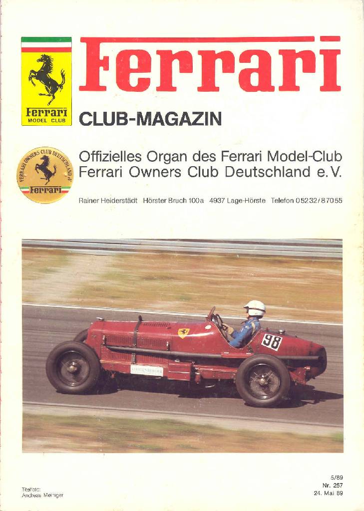 Ferrari Model Club issue 257 in german bound softcover for 24. Mai 89 (1989). Image for Ferrari Model Club issue 257