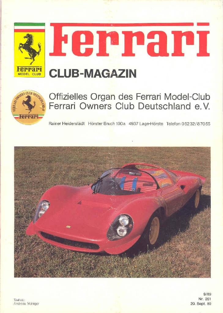 Ferrari Model Club issue 261 in german bound softcover for 20. Sept. 89 (1989). Image for Ferrari Model Club issue 261