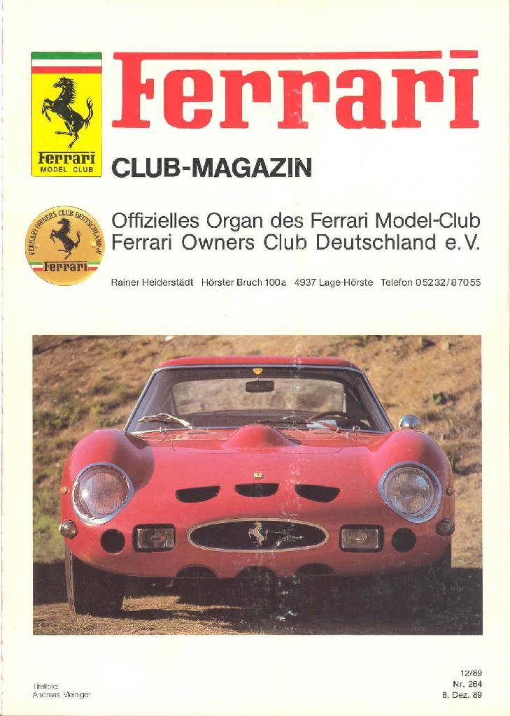 Ferrari Model Club issue 264 in german bound softcover for 8. Dez. 89 (1989). Image for Ferrari Model Club issue 264