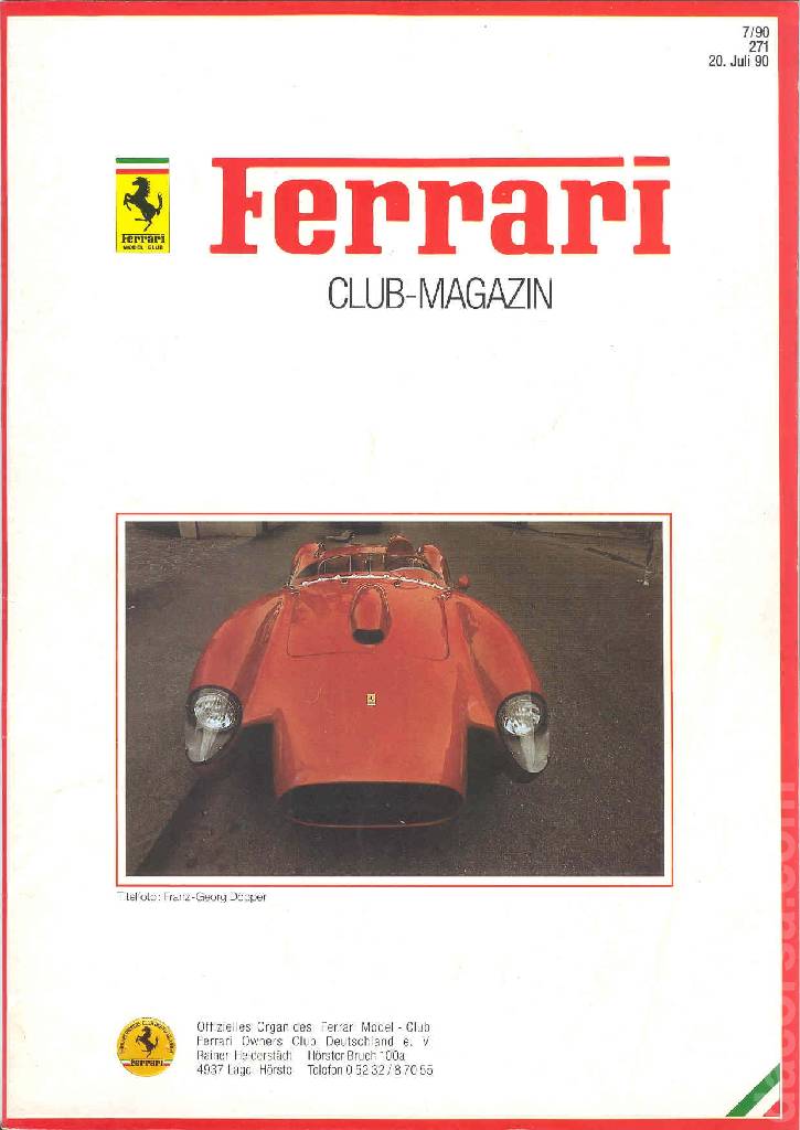 Ferrari Model Club issue 271 in german bound softcover for 20. Juli 90 (1990). Image for Ferrari Model Club issue 271