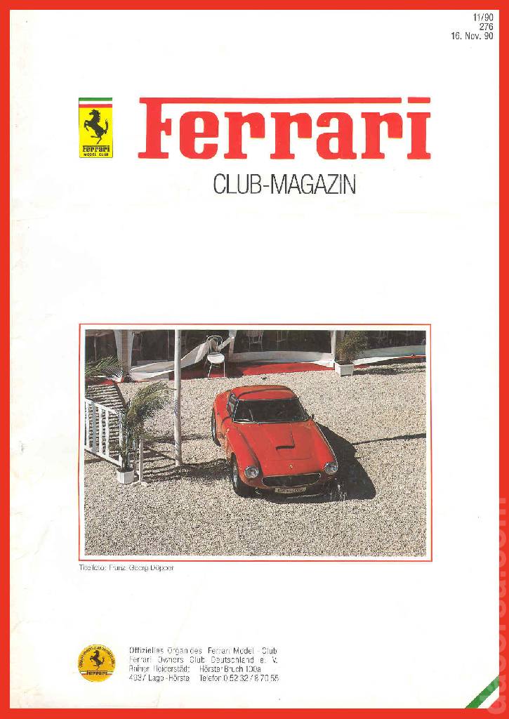 Ferrari Model Club issue 276 in german bound softcover for 16. Nov. 90 (1990). Image for Ferrari Model Club issue 276