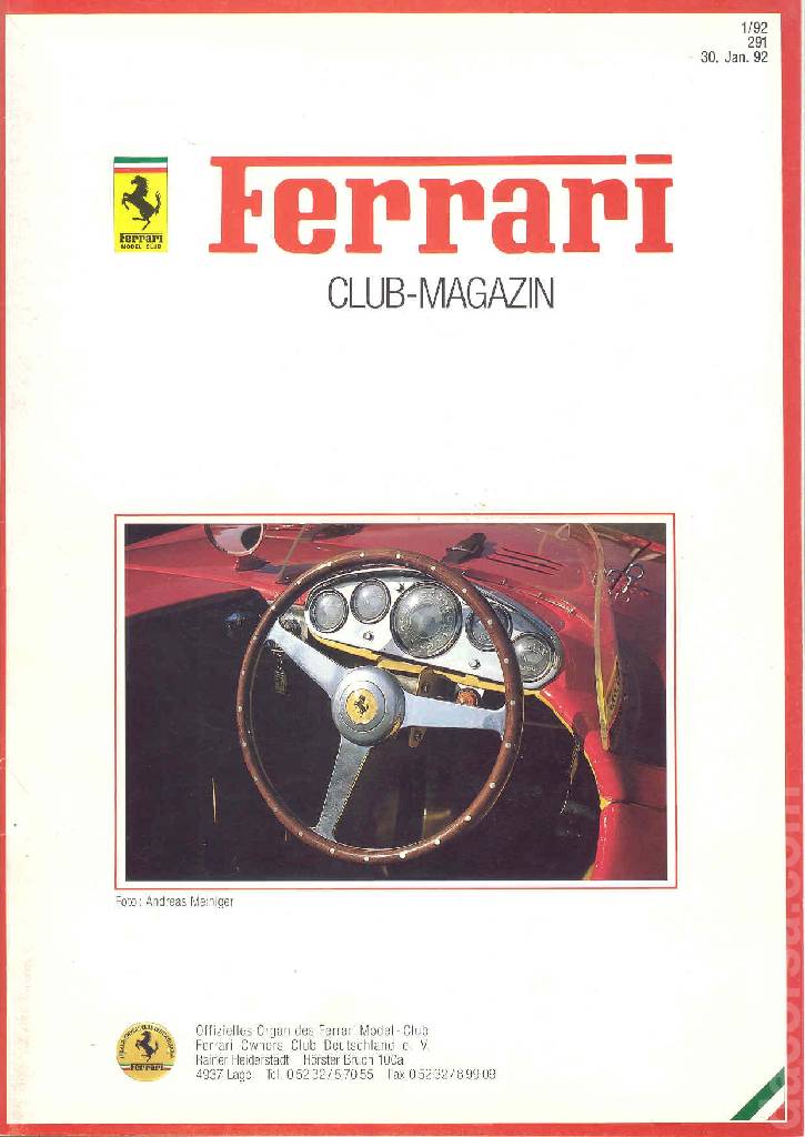 Ferrari Model Club issue 291 in german bound softcover for 30. Jan. 92 (1992). Image for Ferrari Model Club issue 291