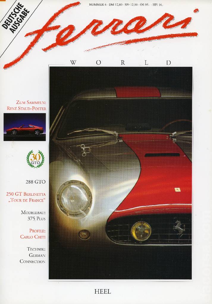 Ferrari World Deutschland issue 6 contains twenty two articles in german on 80 pages bound softcover for 1. Jahrgang (1991). Image for Ferrari World Deutschland issue 6