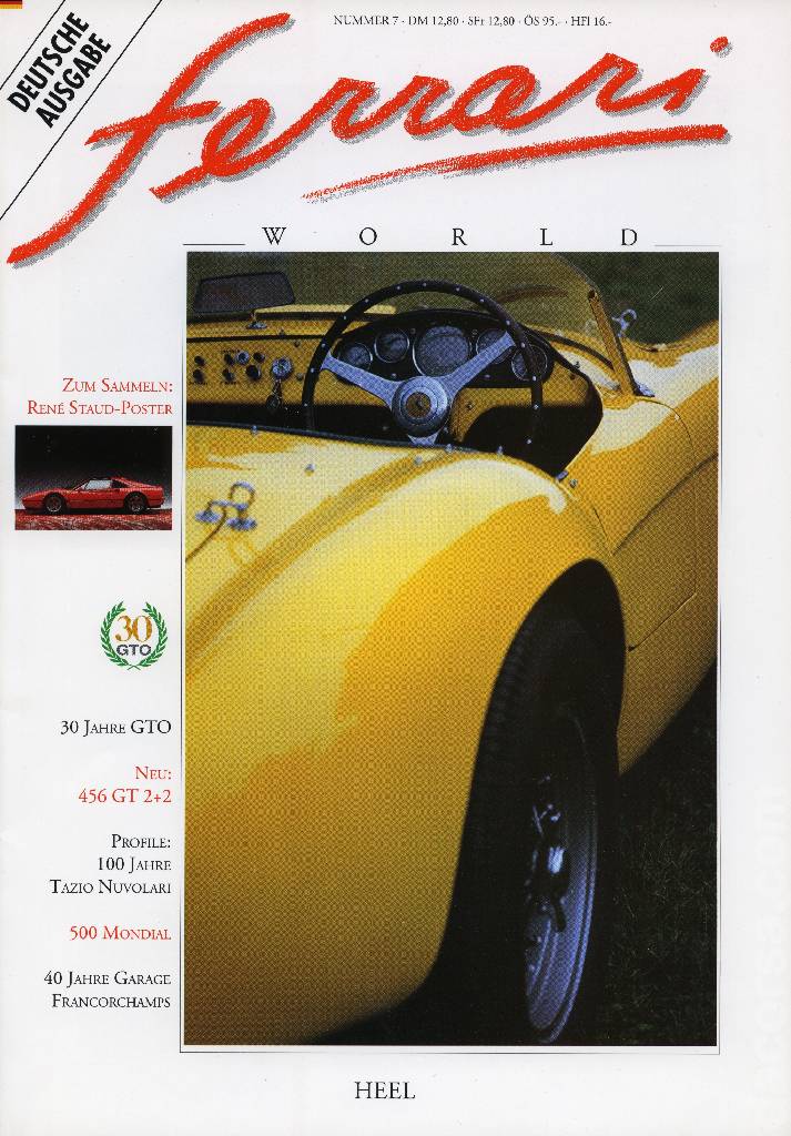 Ferrari World Deutschland issue 7 contains twenty two articles in german on 80 pages bound softcover for 2. Jahrgang (1992). Image for Ferrari World Deutschland issue 7