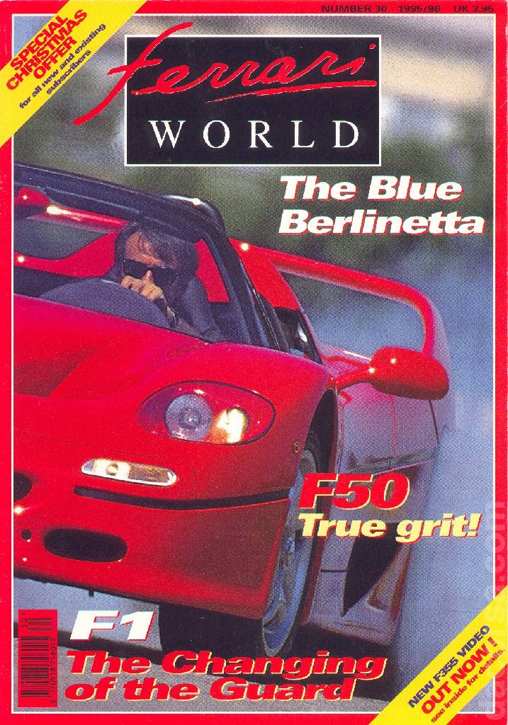 Ferrari World issue 30 contains eleven articles in english on 64 pages bound softcover for December 1995 / January 1996. Image for Ferrari World issue 30