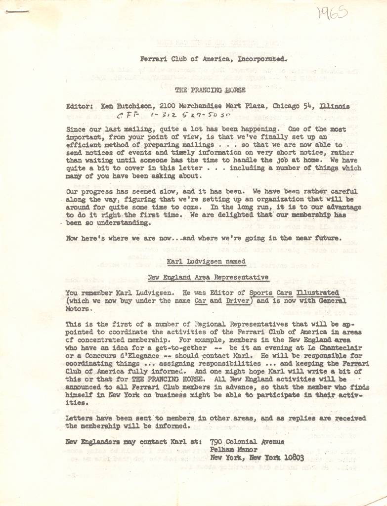 Prancing Horse issue 1 contains five articles in american english for no. I (1964). Image for Prancing Horse issue 1