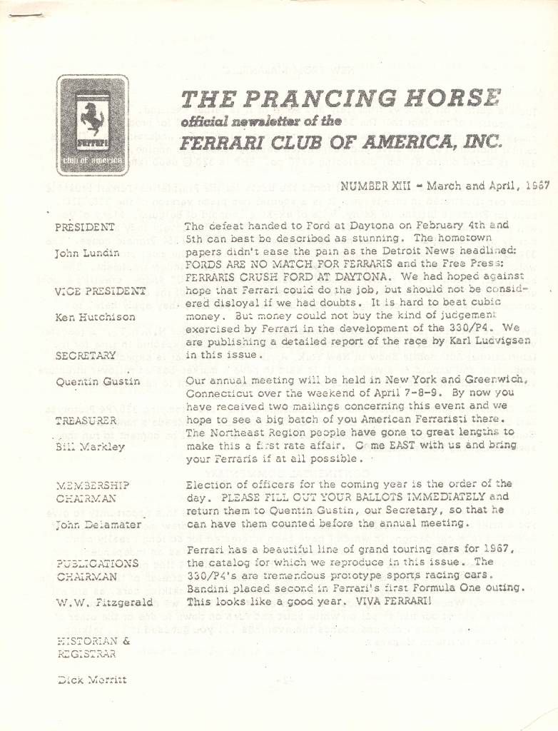 Prancing Horse issue 13 contains eleven articles in american english for no. XIII (1967). Image for Prancing Horse issue 13