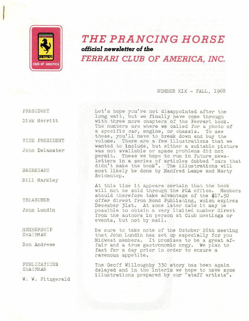 Prancing Horse issue 19 in american english for no. XIX - Fall 1968. Image for Prancing Horse issue 19