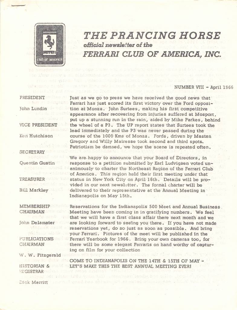 Prancing Horse issue 8 contains eight articles in american english for no. VIII - April 1966. Image for Prancing Horse issue 8
